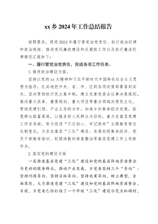 乡2024年工作总结报告