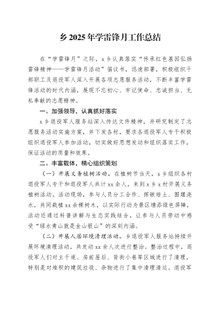 乡2025年学雷锋月工作总结