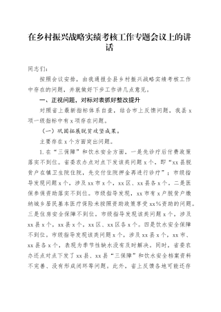 乡村振兴战略实绩考核专题会上的讲话