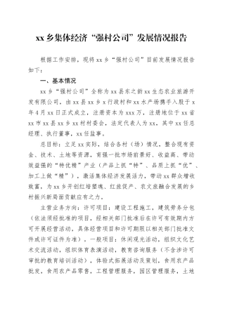 乡集体经济“强村公司”发展情况报告