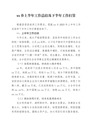 乡上半年工作总结及下半年工作打算