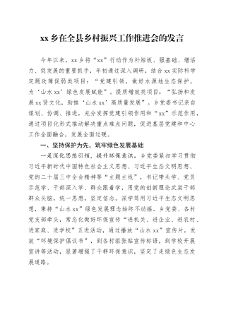 乡在全县乡村振兴工作推进会的发言