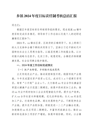 乡镇街道2024年度目标责任制考核总结汇报