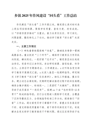 乡镇街道2025年作风建设“回头看”工作总结