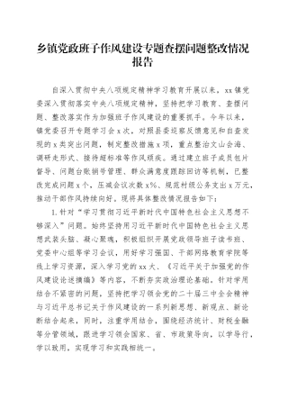 乡镇街道党政班子作风建设专题查摆问题整改情况报告