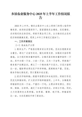 乡镇街道农业服务中心2025年上半年工作情况报告