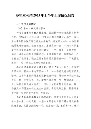 乡镇街道水利站2025年上半年工作情况报告