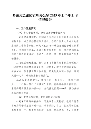 乡镇街道应急消防管理办公室2025年上半年工作情况报告