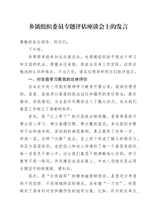 乡镇街道组织委员专题评估座谈会上的发言