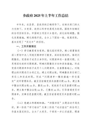 乡政府2025年上半年工作总结
