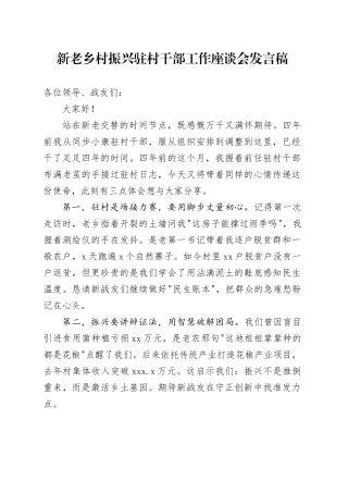 新老乡村振兴驻村干部工作座谈会发言稿