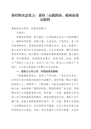 新任职表态发言：秉持三心践使命，砥砺奋进启新程