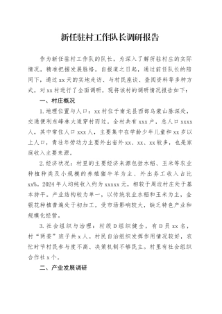 新任驻村工作队长调研报告