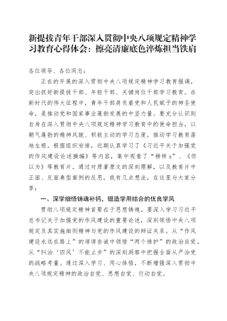 新提拔青年干部深入贯彻中央八项规定精神学习教育心得体会：擦亮清廉底色 淬炼担当铁肩