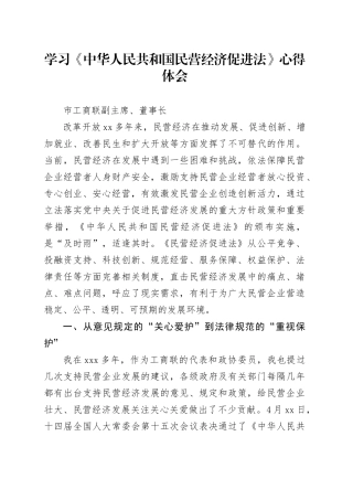 学习《中华人民共和国民营经济促进法》心得体会