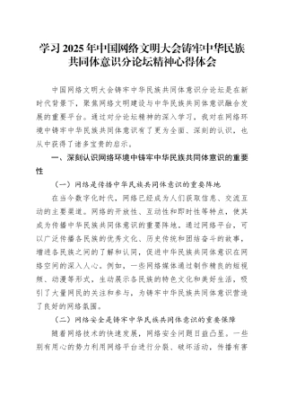 学习2025年中国网络文明大会铸牢中华民族共同体意识分论坛精神心得体会