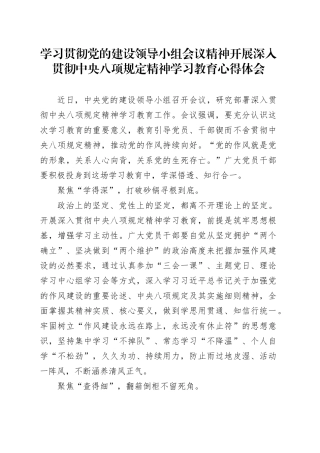 学习贯彻党的建设领导小组会议精神开展深入贯彻中央八项规定精神学习教育心得体会