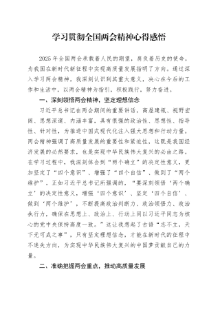 学习贯彻全国两会精神心得感悟