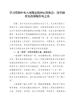 学习贯彻中央八项规定精神心得体会：深学细查实改锤炼作风之基