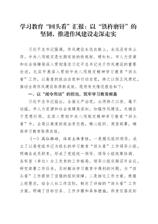 学习教育“回头看”汇报：以“铁杵磨针”的坚韧，推进作风建设走深走实