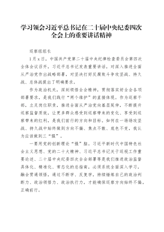 学习领会习近平总书记在二十届中央纪委四次全会上的重要讲话精神-巡察组组长