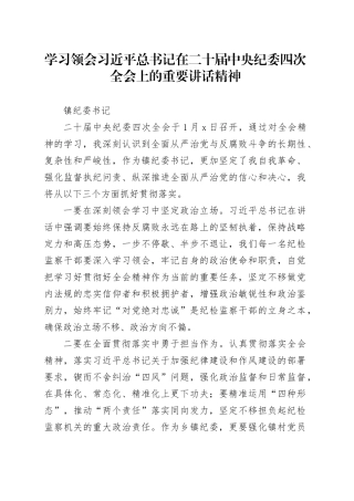 学习领会习近平总书记在二十届中央纪委四次全会上的重要讲话精神-镇纪委书记
