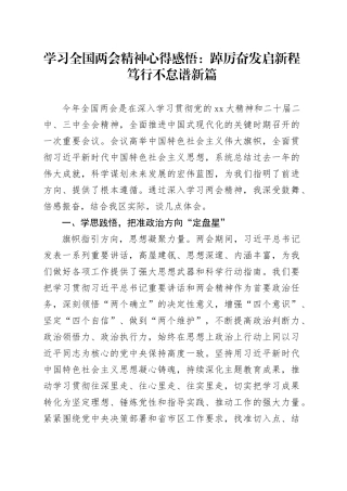 学习全国两会精神心得感悟：踔厉奋发启新程 笃行不怠谱新篇