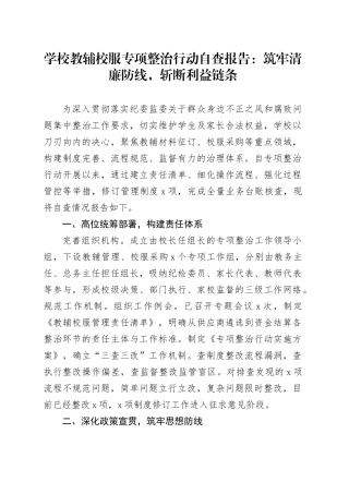 学校教辅校服专项整治行动自查报告：筑牢清廉防线，斩断利益链条