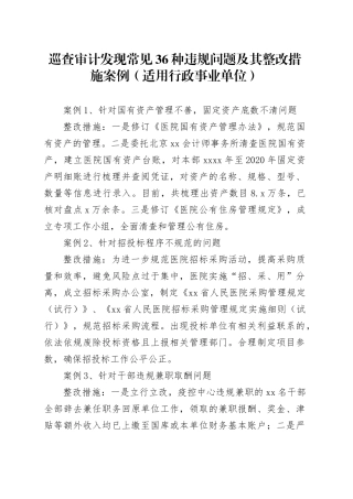 巡查审计发现常见36种违规问题及其整改措施案例 （适用行政事业单位）
