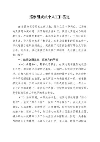巡察组成员个人工作鉴定