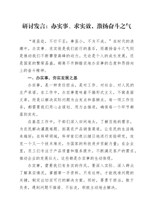 研讨发言：办实事、求实效，激扬奋斗之气