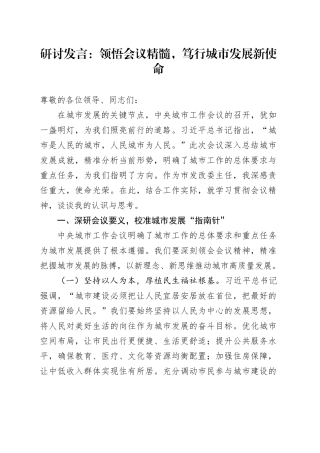 研讨发言：领悟会议精髓，笃行城市发展新使命