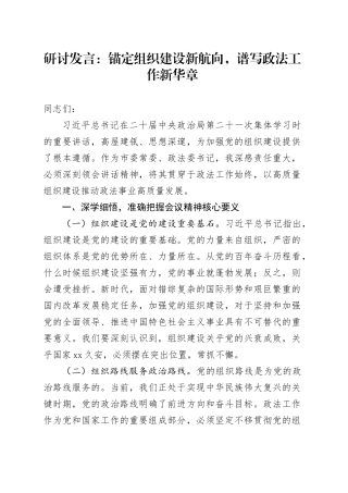 研讨发言：锚定组织建设新航向，谱写政法工作新华章