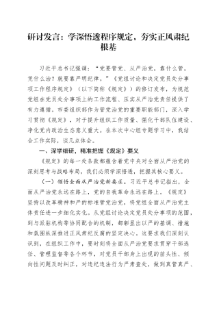 研讨发言：学深悟透程序规定，夯实正风肃纪根基