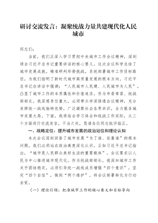研讨交流发言：凝聚统战力量共建现代化人民城市