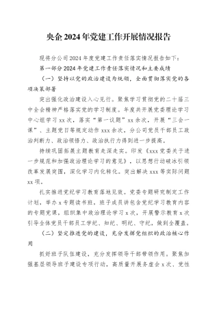 央企2024年党建工作开展情况报告