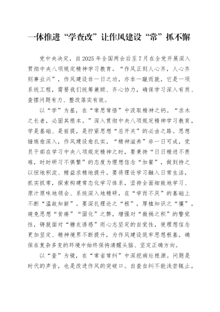 一体推进“学查改”让作风建设“常”抓不懈