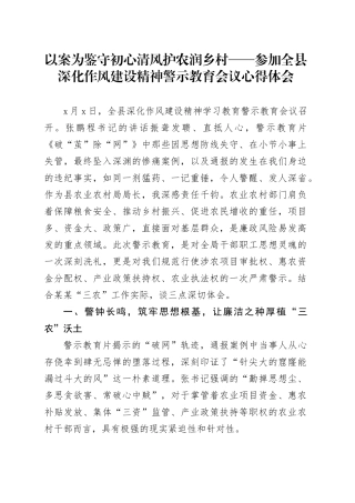以案为鉴守初心清风护农润乡村——参加全县深化作风建设精神警示教育会议心得体会