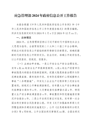 应急管理部2024年政府信息公开工作报告