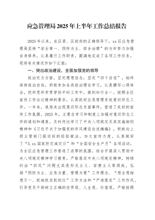 应急管理局2025年上半年工作总结报告