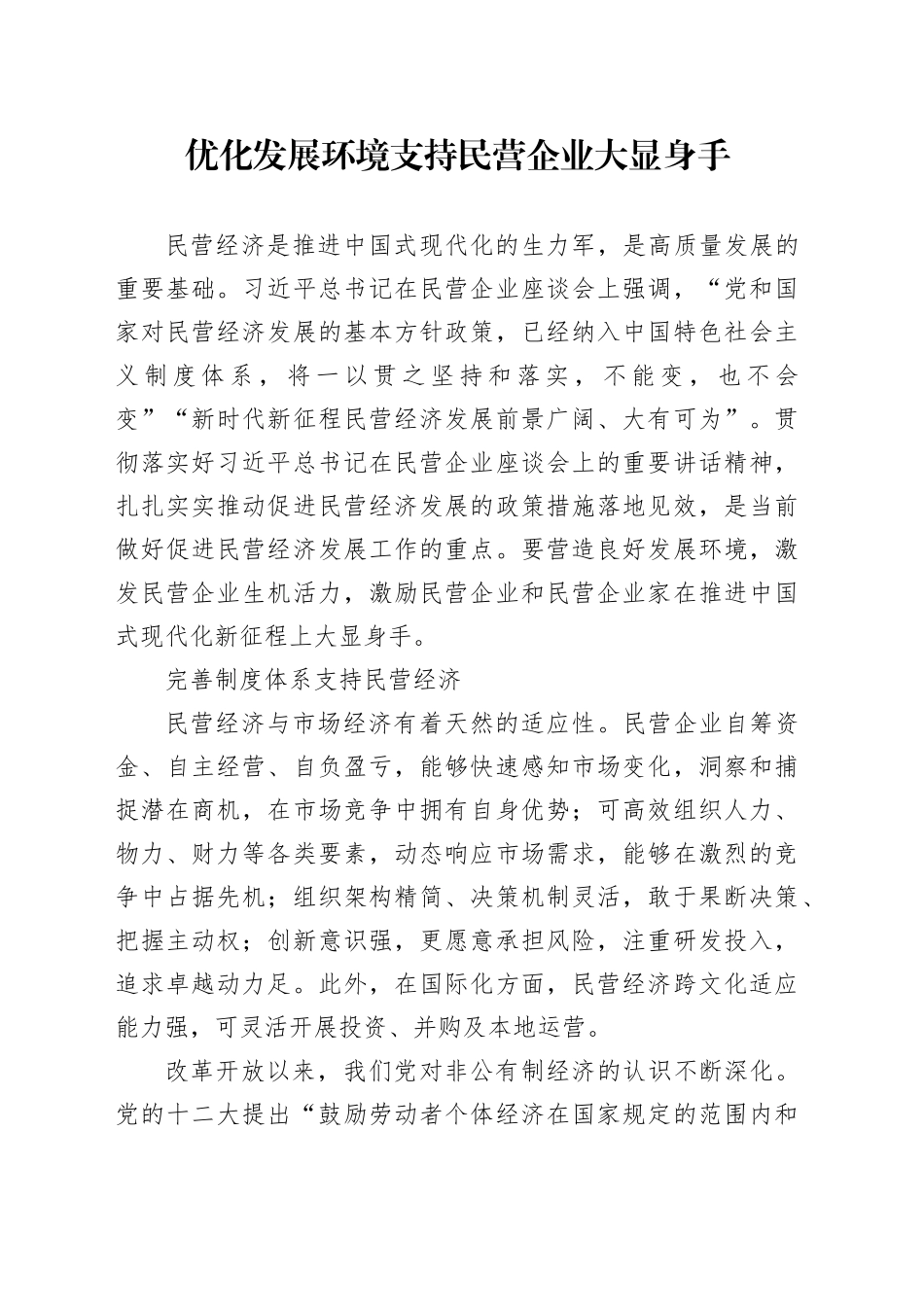 优化发展环境支持民营企业大显身手_第1页