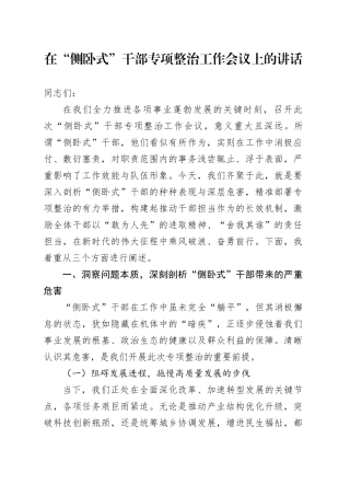 在“侧卧式”干部专项整治工作会议上的讲话