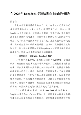在2025年DeepSeek专题培训会上的辅导报告