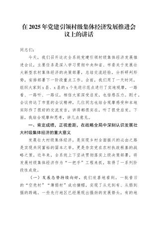 在2025年党建引领村级集体经济发展推进会议上的讲话