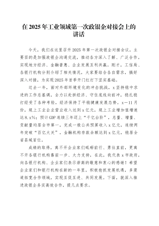 在2025年工业领域第一次政银企对接会上的讲话