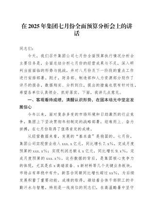 在2025年集团七月份全面预算分析会上的讲话