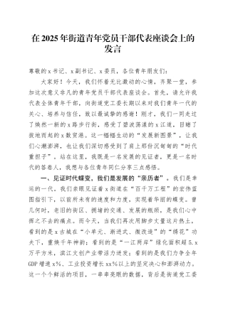 在2025年街道青年党员干部代表座谈会上的发言