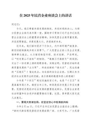 在2025年民营企业座谈会上的讲话