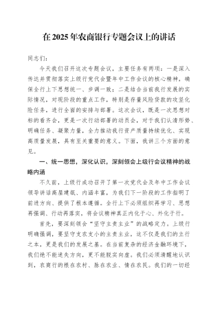 在2025年农商银行专题会议上的讲话