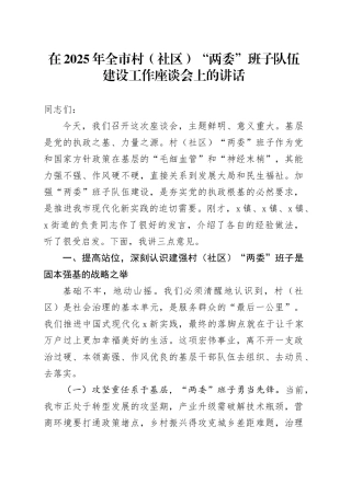 在2025年全市村（社区）“两委”班子队伍建设工作座谈会上的讲话